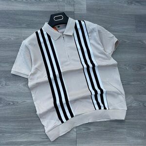 Men's Striped Polo Shirt - Black and White